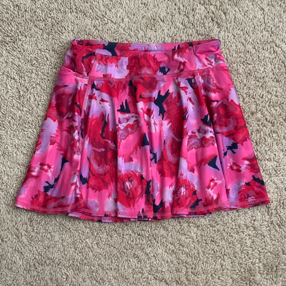 all in motion girls skirt skort L(10/12) pink floral elastic waist